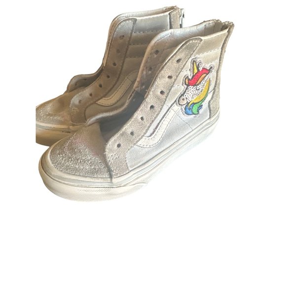 Vans Kids Size 11 High Top Blue with Suede and Canvas Featuring a Rainbow Unicor - Picture 1 of 9